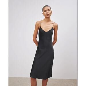 Women's Nili Lotan 100% Silk Cami Slip Midi Dress size L in Black Quiet Luxury